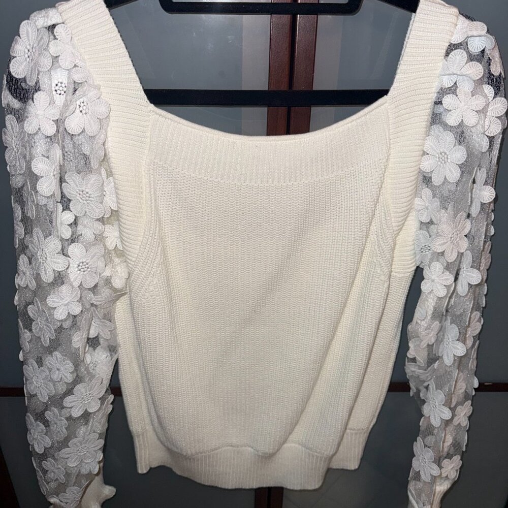 "French Connection" -Juri Mozart Caballo Womens Floral Lace Sleeve Sweater - Picture 3 of 6